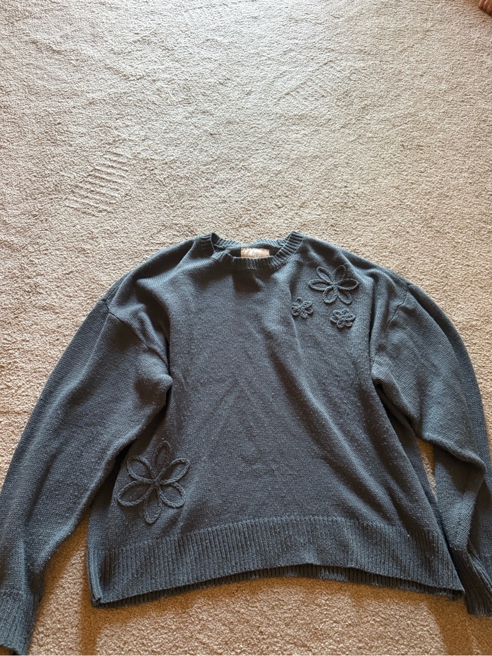 PacSun Slate Floral Embroidered Crewneck Sweater